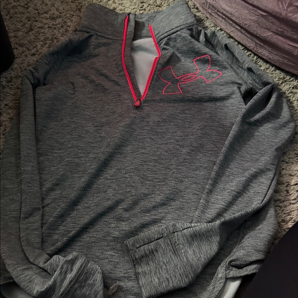 Under Armour Heather Gray Quarter-Zip with Neon Pink Accent